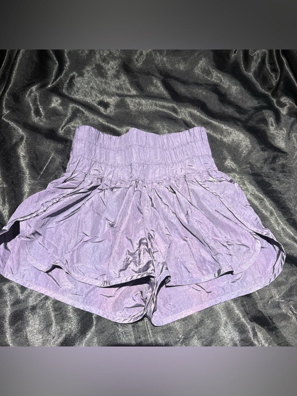 Free People High-Waist Lavender Smocked-Ruffle Shorts
